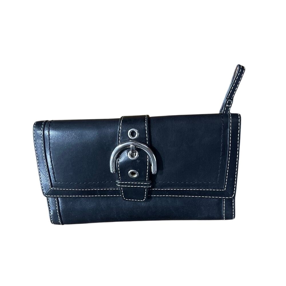 Coach Vintage Soho Black Leather Trifold Buckle Wallet Y2K Accessory